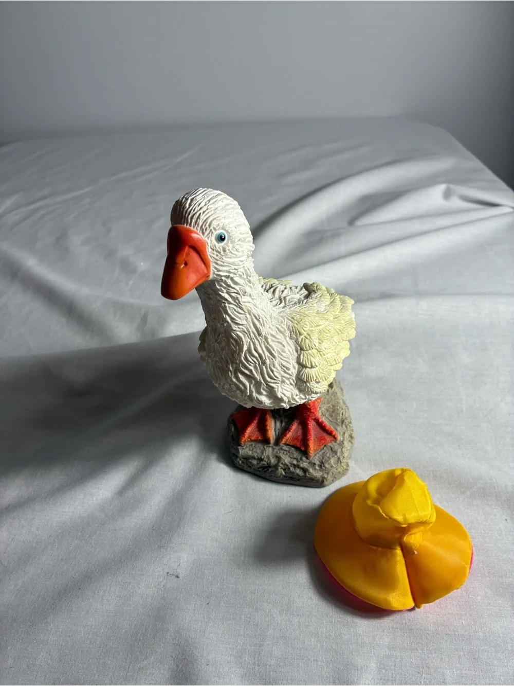 Mini Porch Goose Resin Figurine with Removable Rain Hat 8” EUC